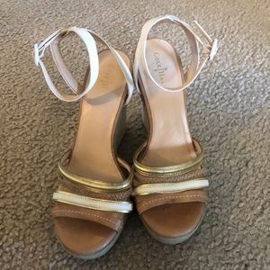 Cole Haan white & gold wedge sandals 8.5